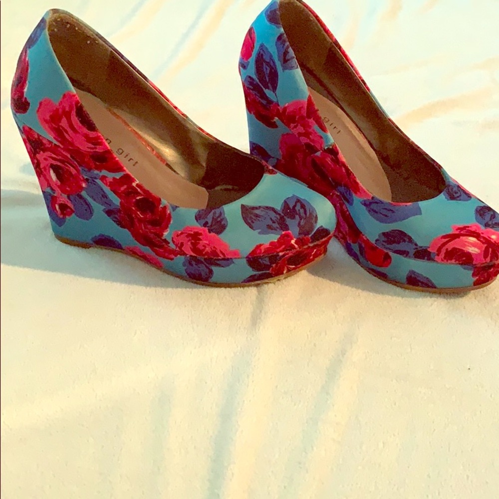 Light Blue Floral Wedges